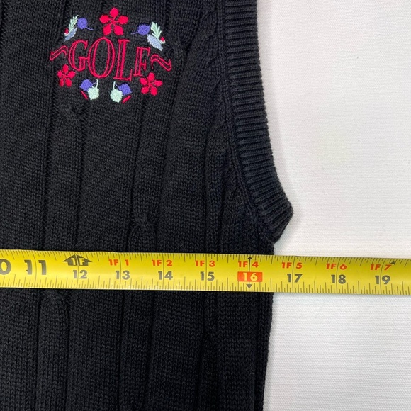 Vintage La Mode cable knit sweater vest black embroidered GOLF women’s size M - Picture 5 of 8